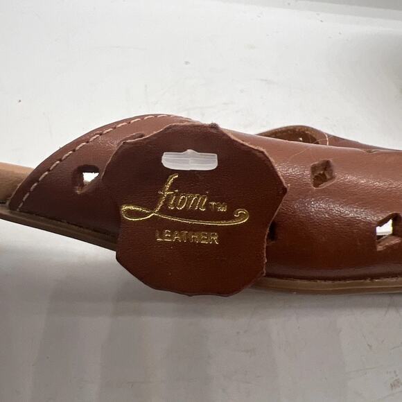 Fioni Brown Leather Laser Cut Heeled Sandal Size 10 - Picture 5 of 12